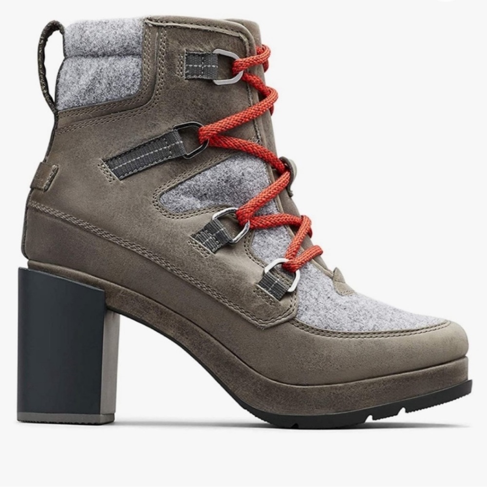Sorel Heel Lace Up Winter Boots Heels Grey Tan Brown Heavy Duty High Quality 6.5